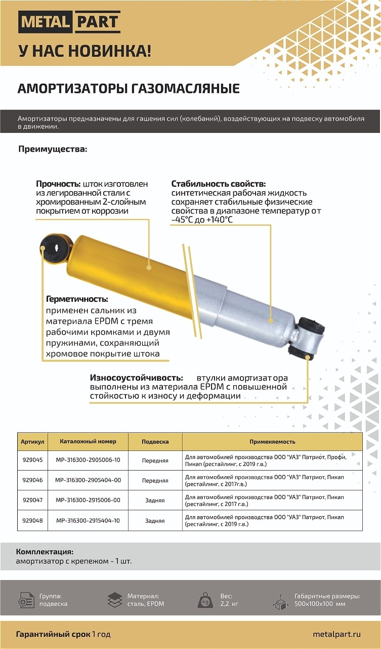 Новинка нашего каталога — Амортизаторы газомасляные